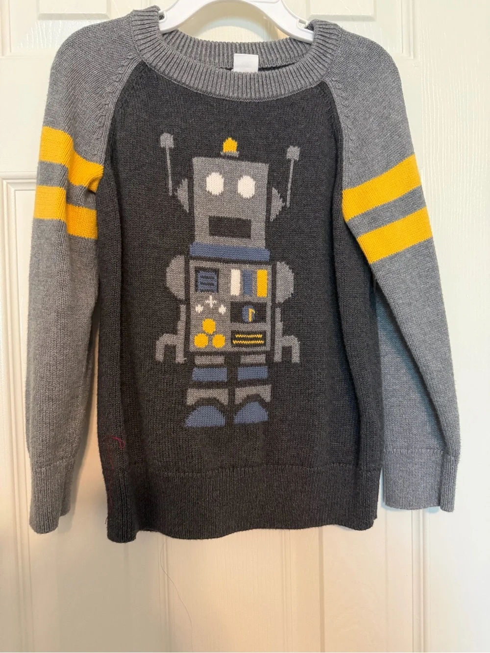 Baby Gap Boys Robot Sweater Gray Yellow 100% Cotton Size 5 Years